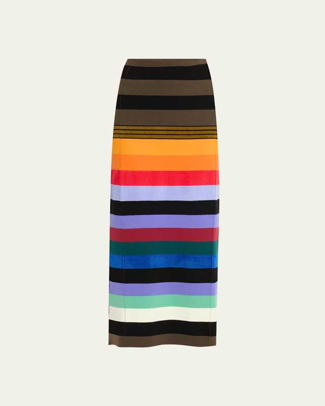 Rainbow Striped Wool Maxi Skirt